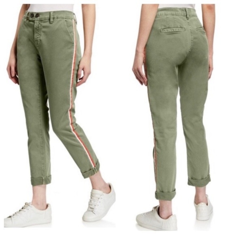 FRAME Le Garcon Side Stripe Chino Pants Green Red White Size 25 Slim Boyfriend